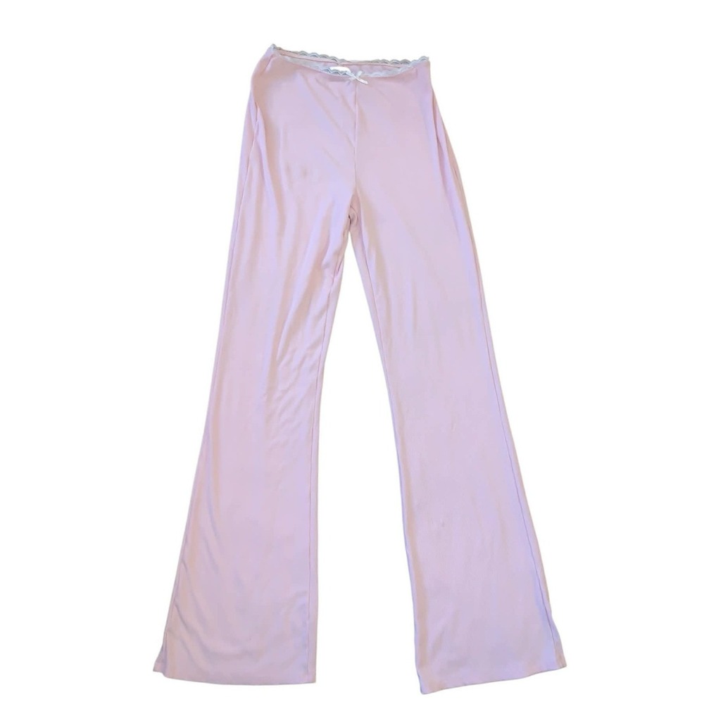White Fox Lounge Pants Women S Pink Ribbed Lace Trim Flare Coquette Balletcore